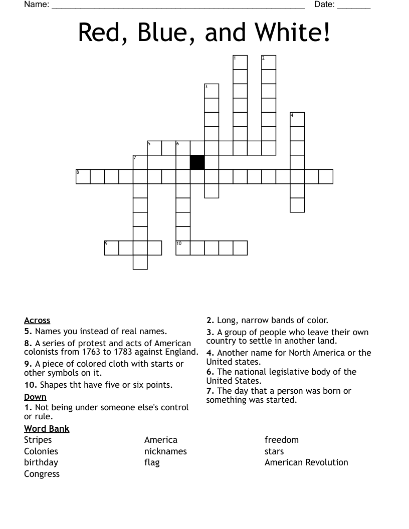 Red, Blue, and White! Crossword