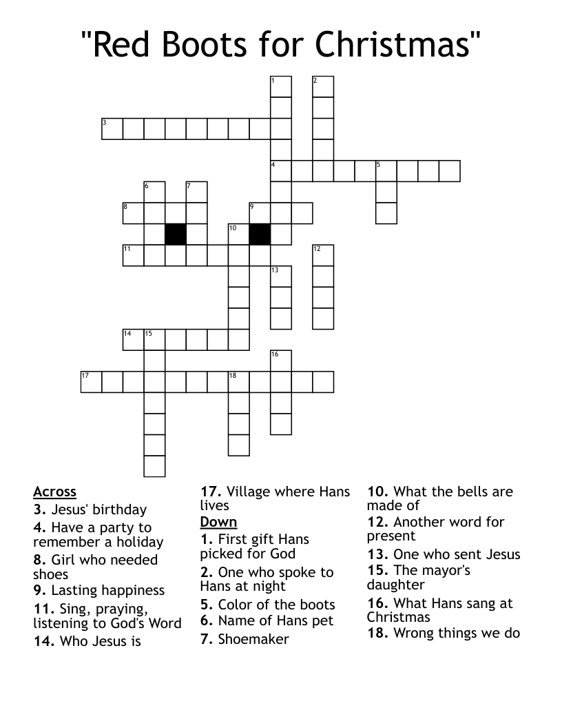 "Red Boots for Christmas" Crossword