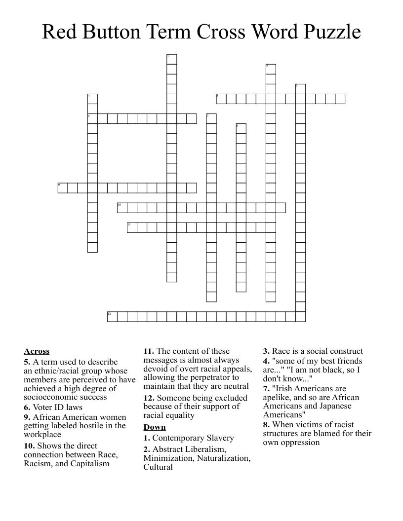 Red Button Term Cross Word Puzzle