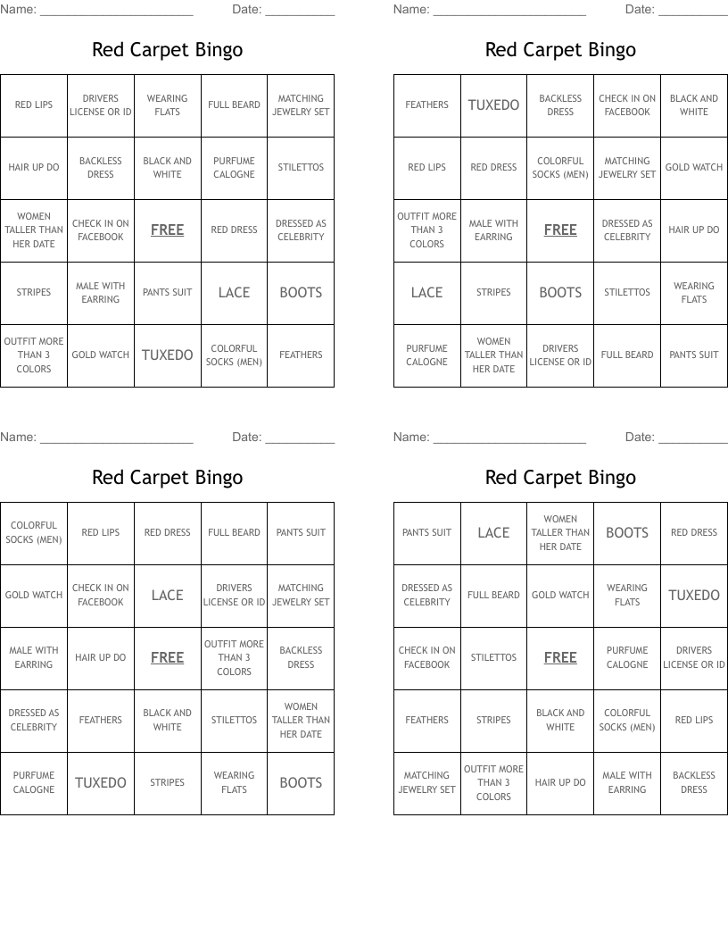 Red Carpet Bingo
