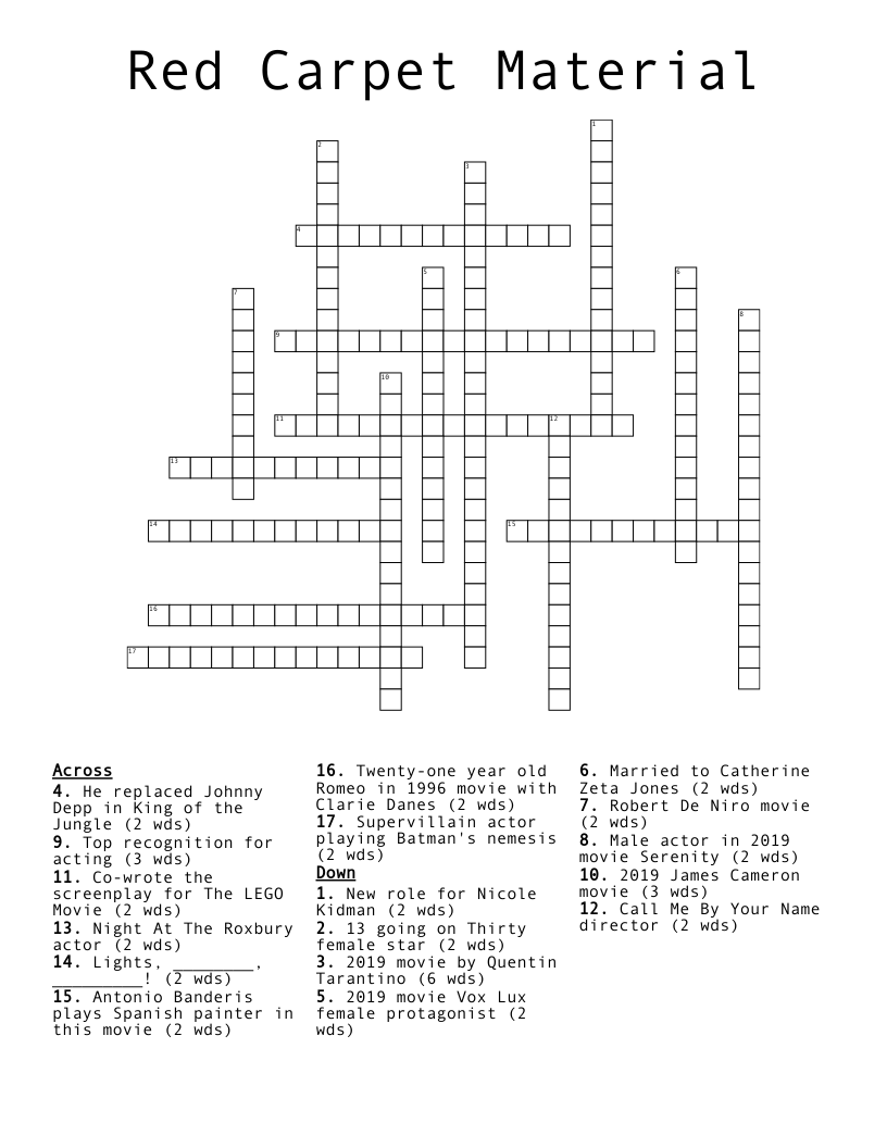Red Carpet Material Crossword