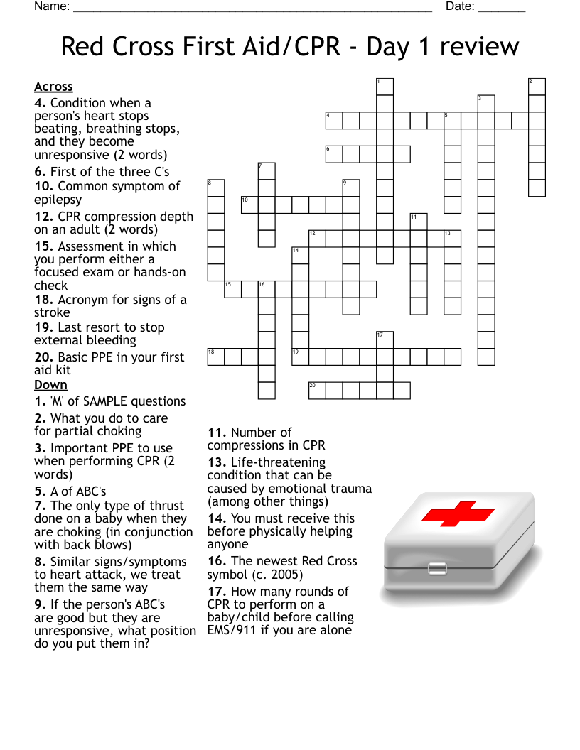 Red Cross First Aid/CPR - Day 1 review Crossword