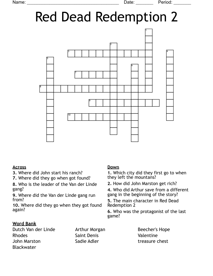 Red Dead Redemption 2 Crossword