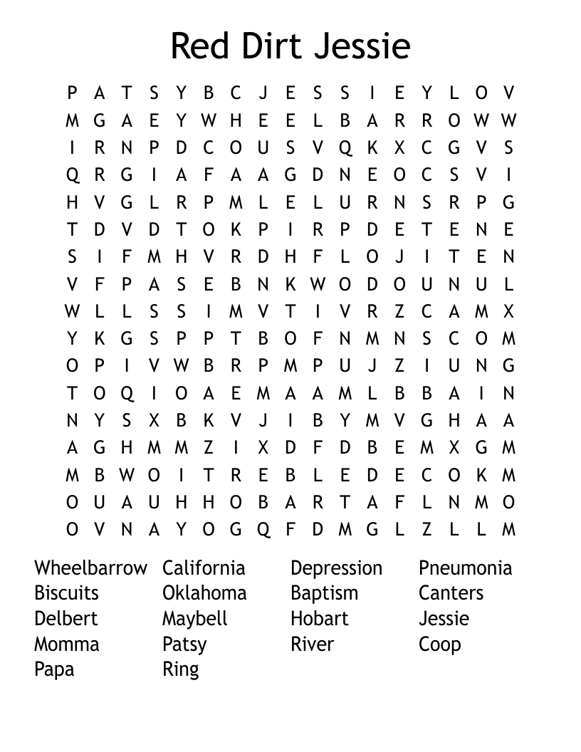 Red Dirt Jessie Word Search