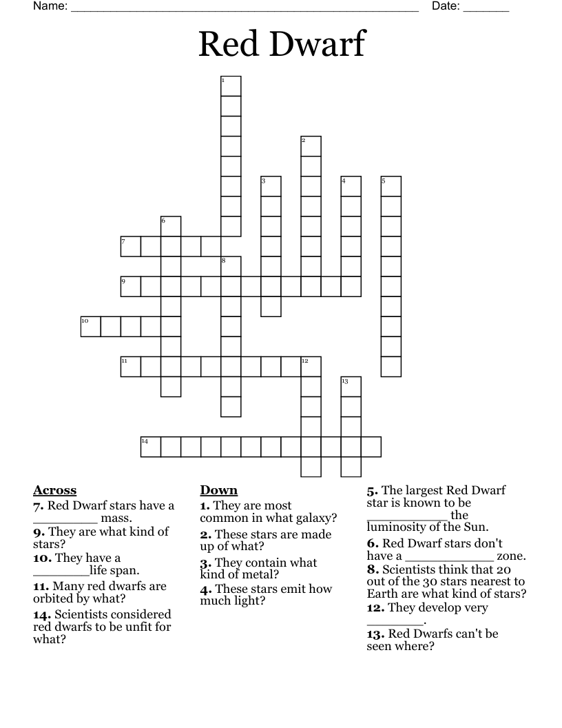 Red Dwarf Crossword