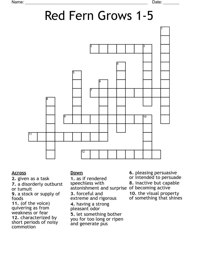 Red Fern Grows 1-5 Crossword