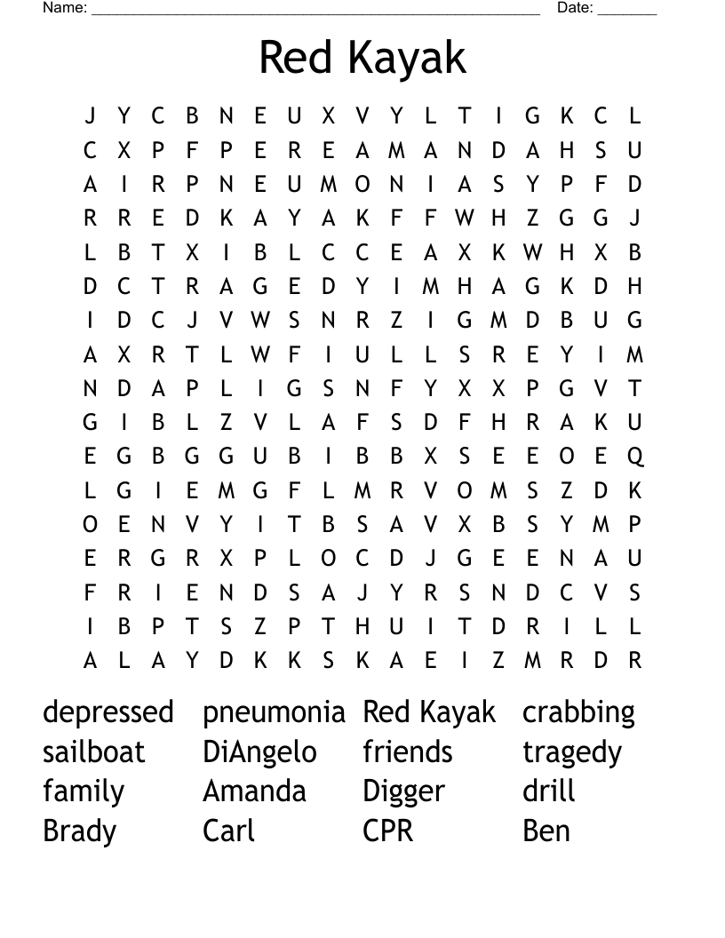 Red Kayak Word Search