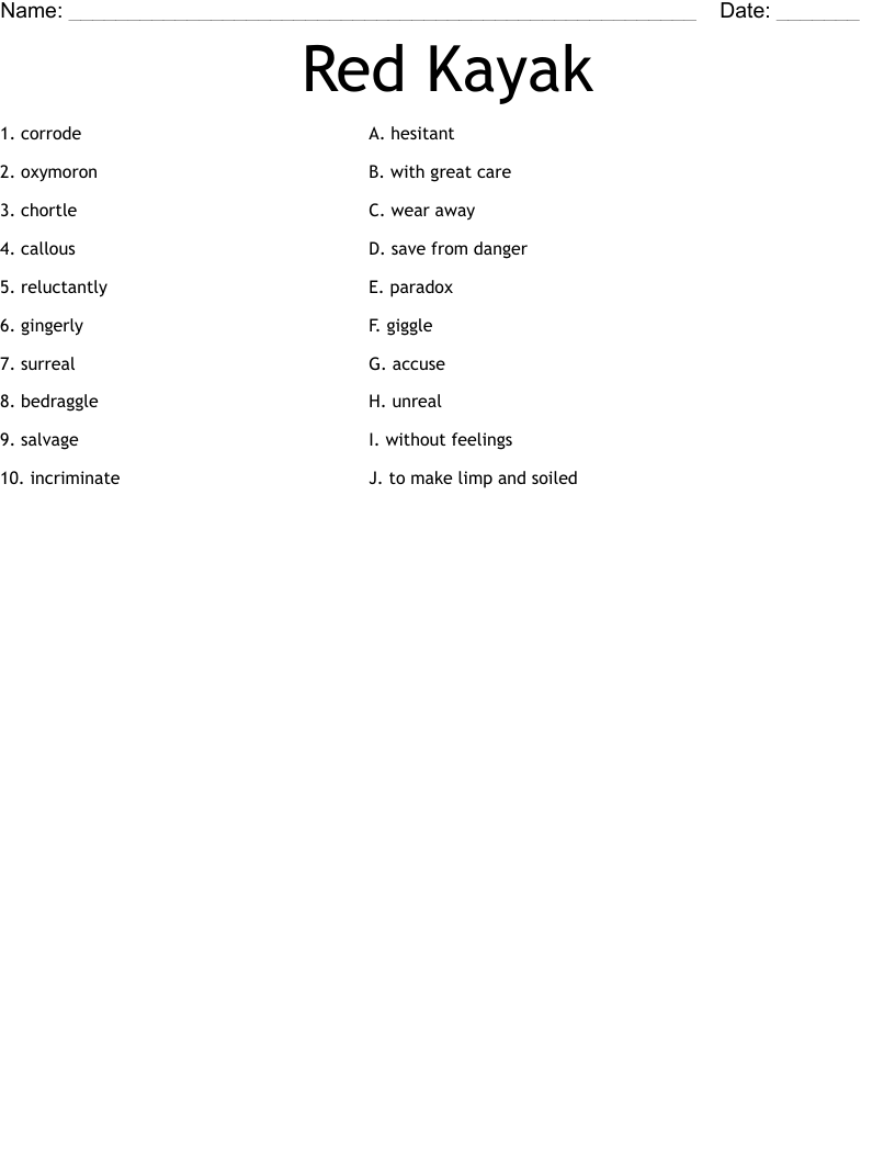 Red Kayak Worksheet