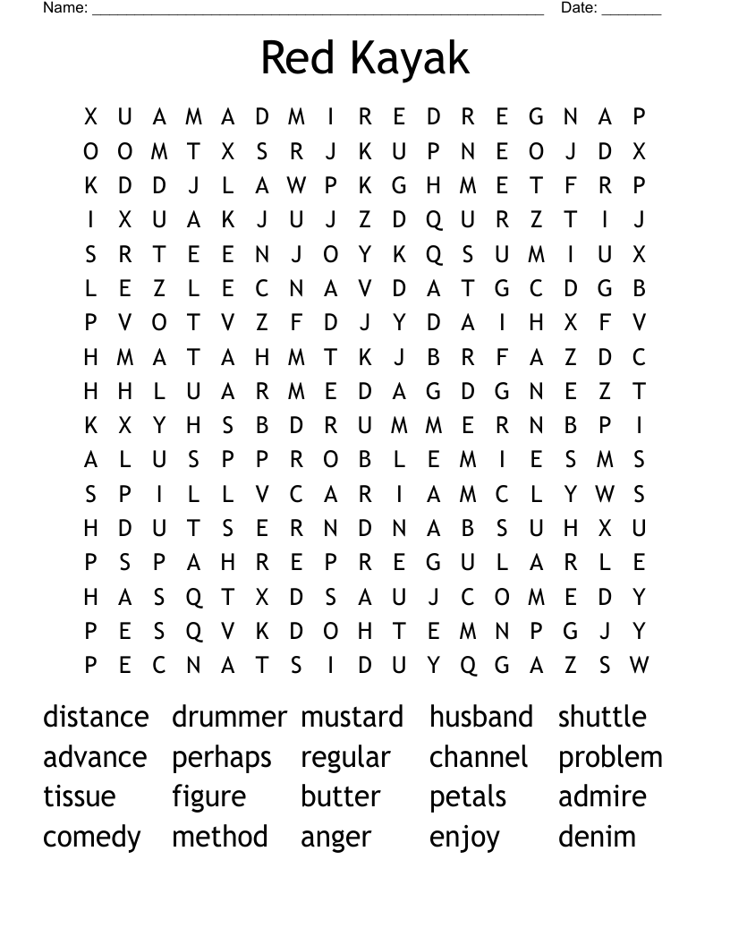 Red Kayak Word Search