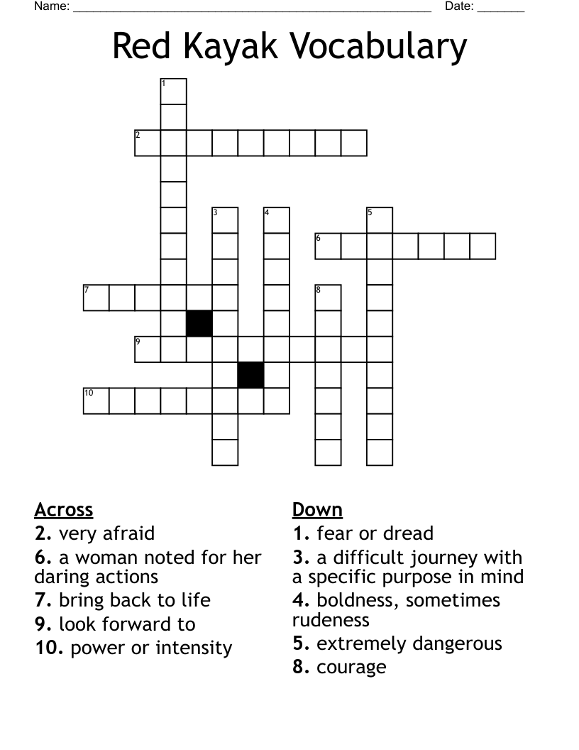 Red Kayak Vocabulary Crossword