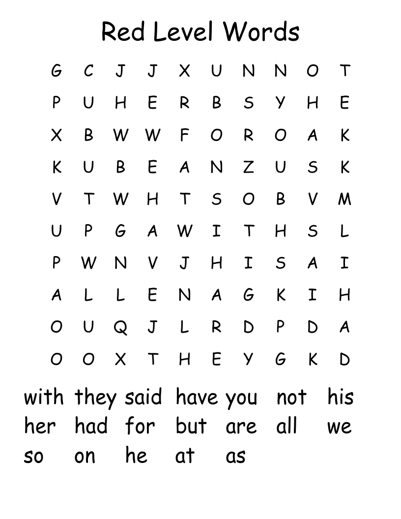 Red Level Words Word Search