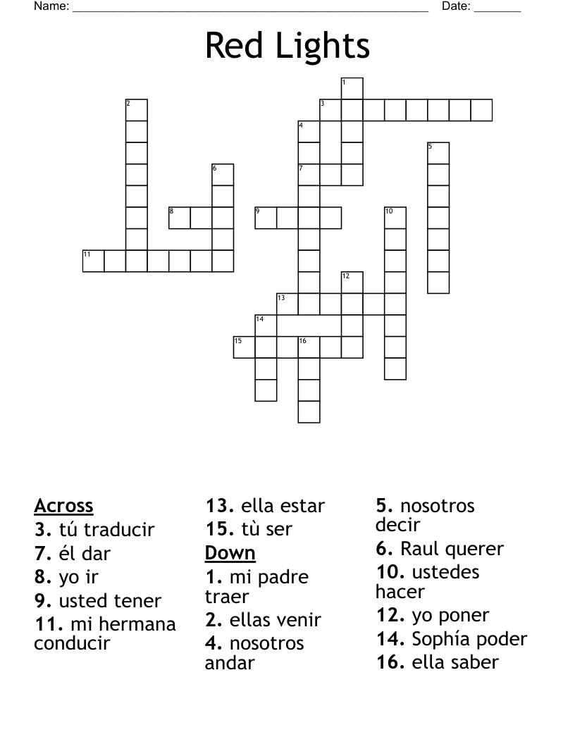Red Lights Crossword
