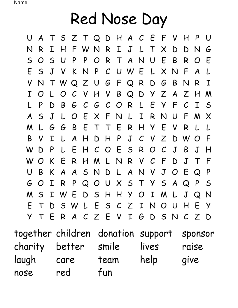 Red Nose Day Word Search