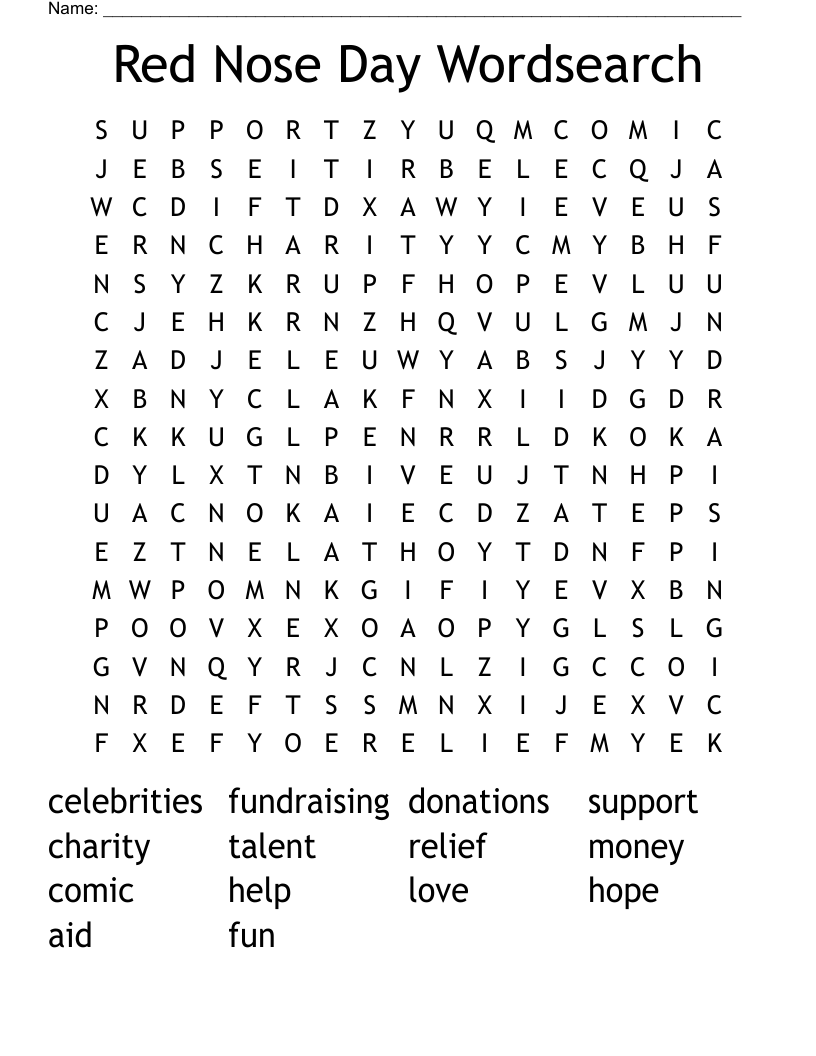 Red Nose Day Wordsearch