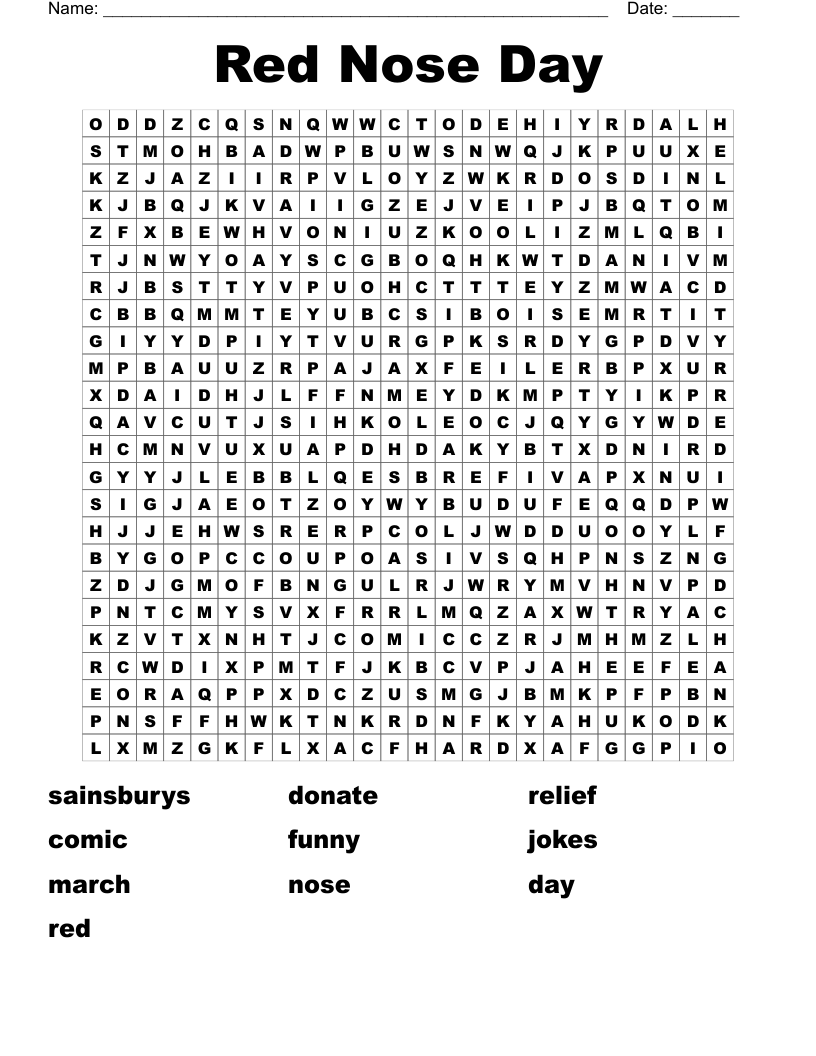 Red Nose Day  Word Search