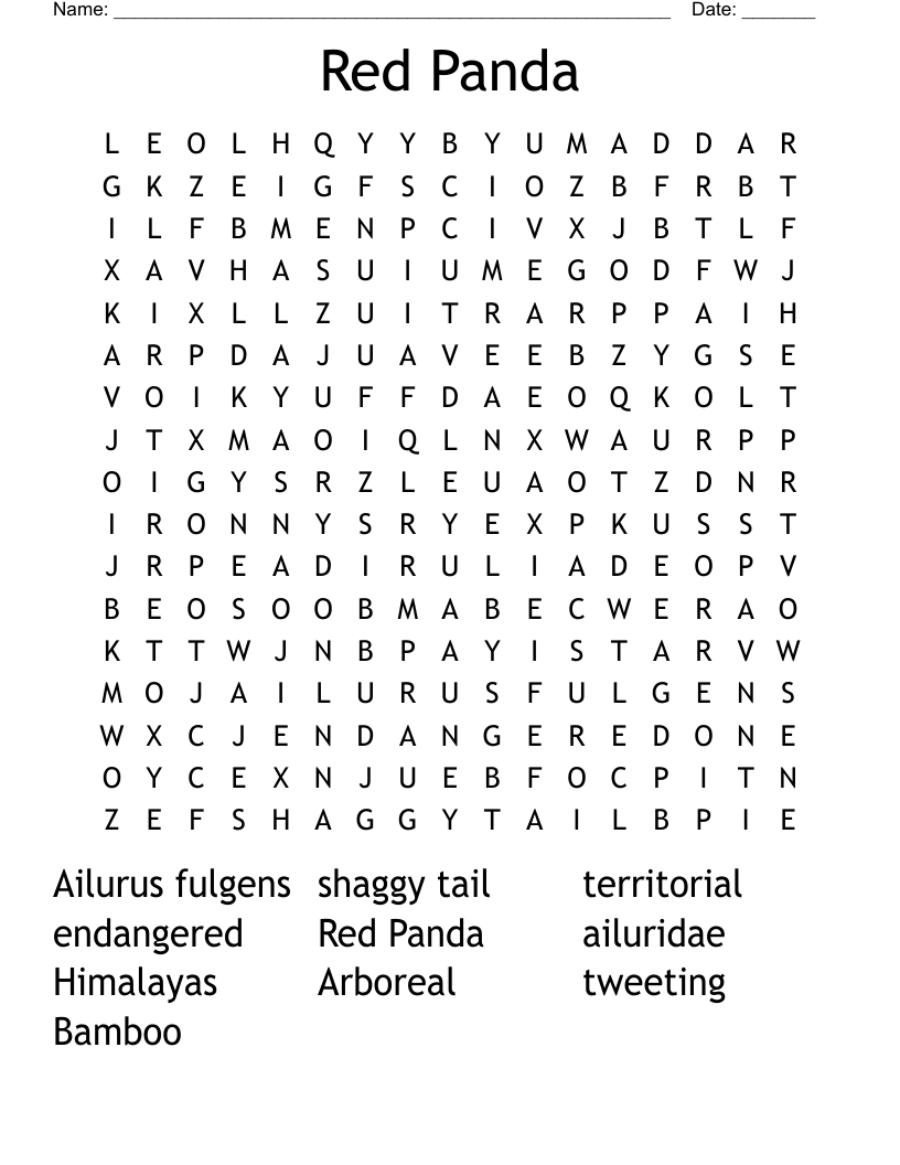 Red Panda Word Search
