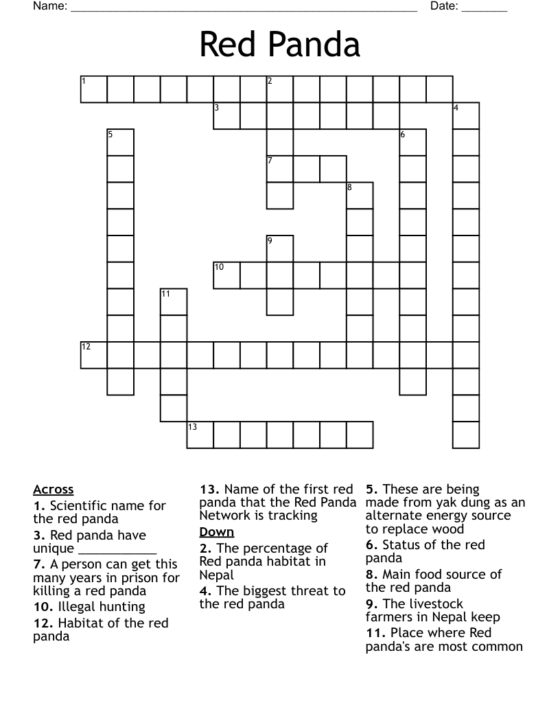 Red Panda Crossword