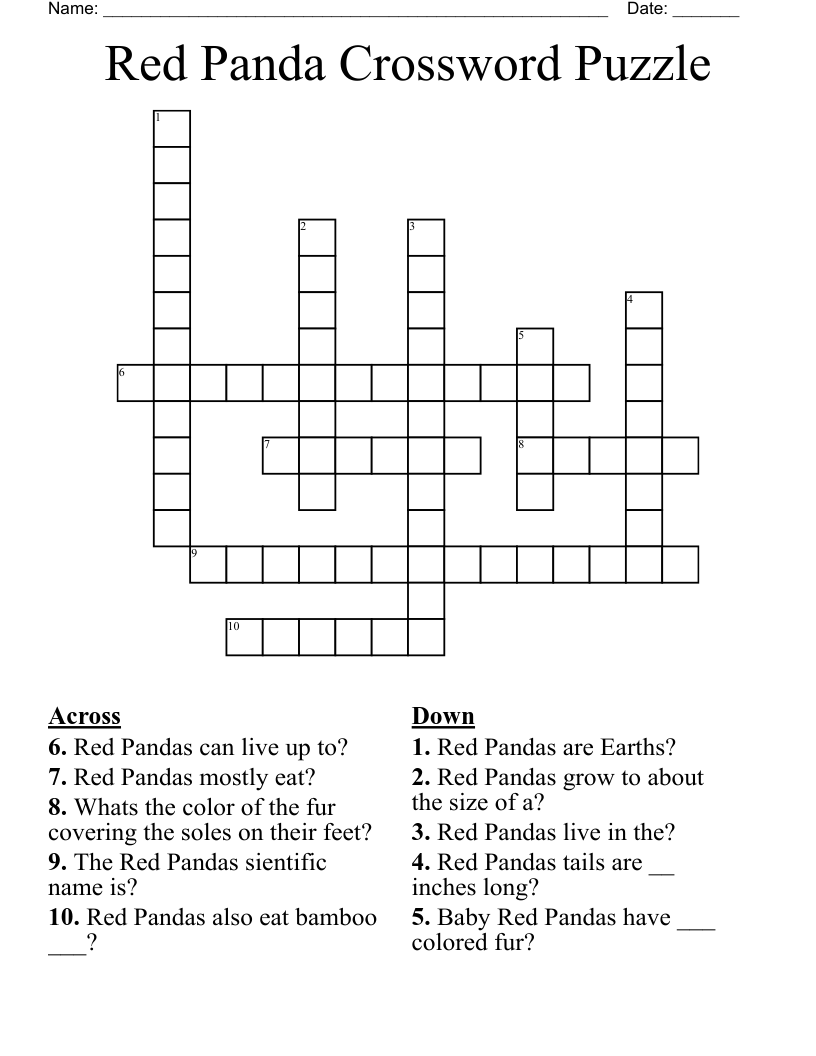 Red Panda Crossword Puzzle