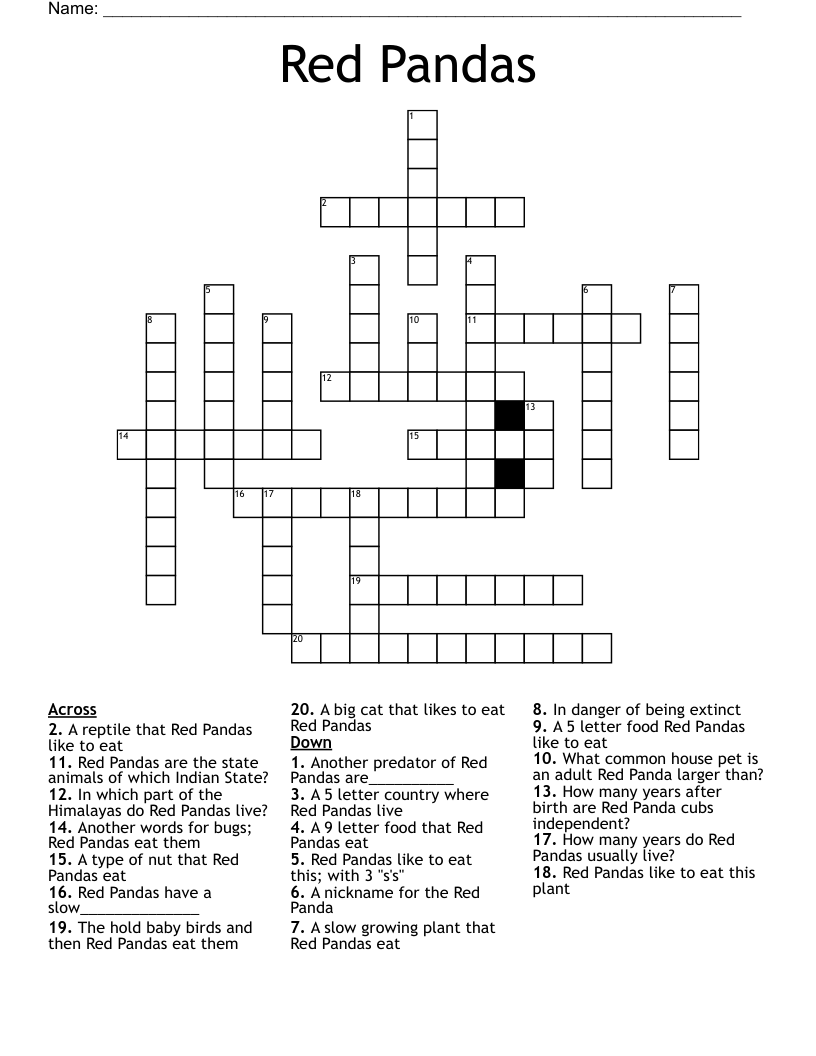 Red Pandas Crossword