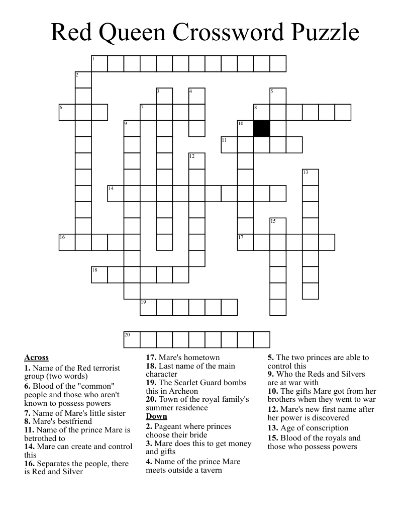 Red Queen Crossword Puzzle