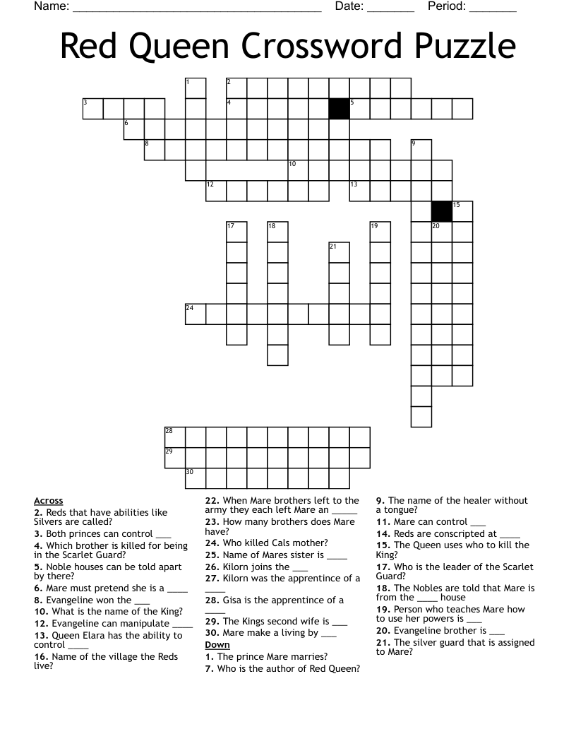 Red Queen Crossword Puzzle