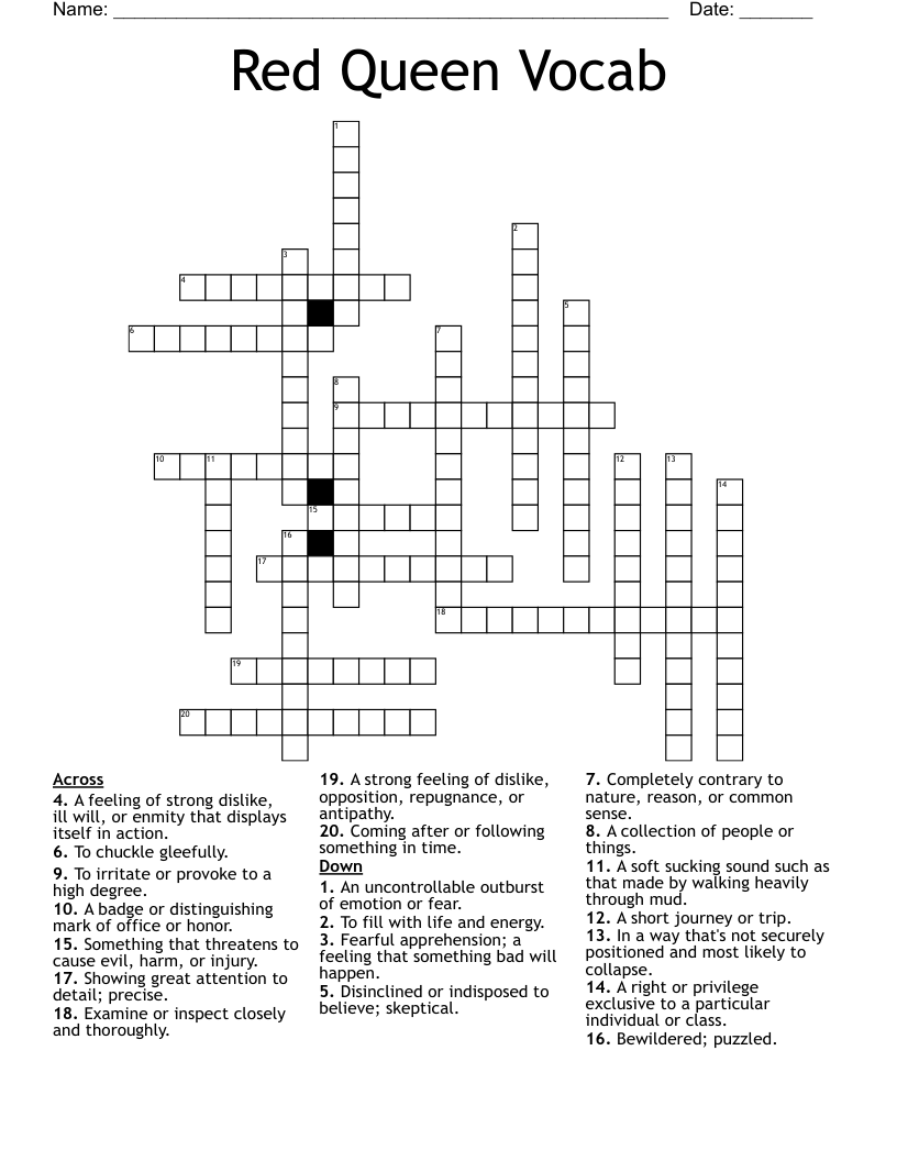Red Queen Vocab Crossword
