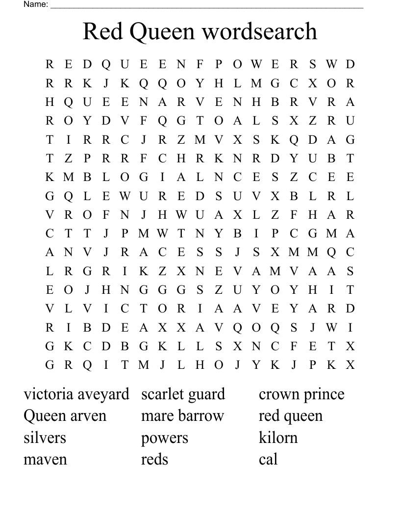 Red Queen wordsearch
