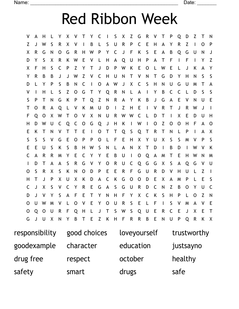 Red Ribbon Week Word Search