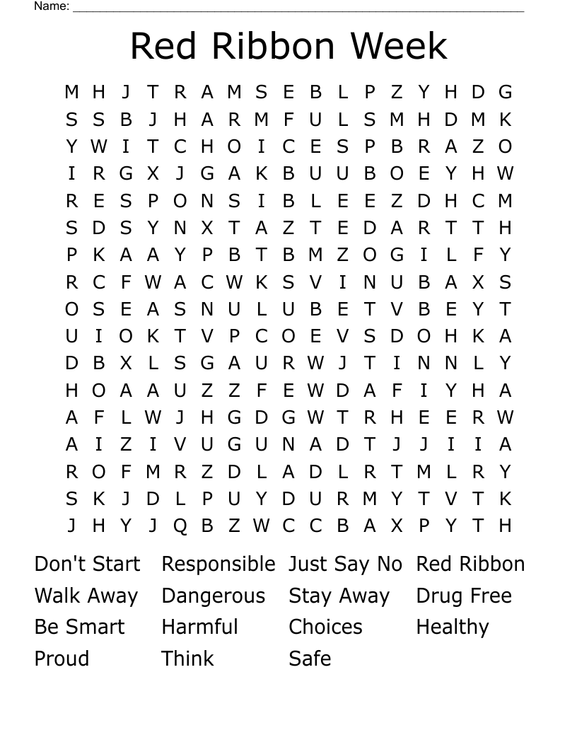 Red Ribbon Week Word Search