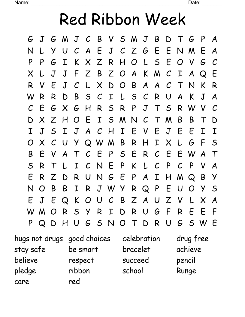 Red Ribbon Week Word Search