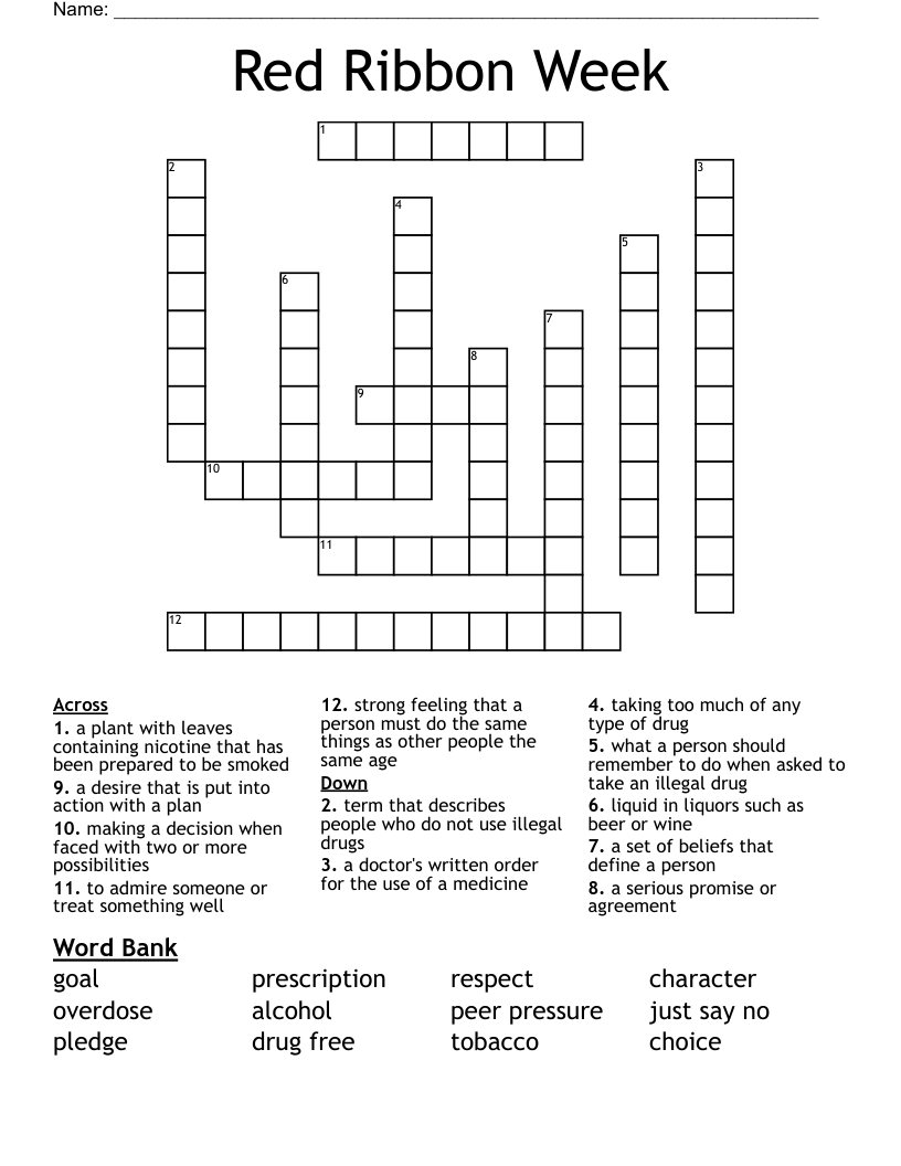 Red Ribbon Week Crossword