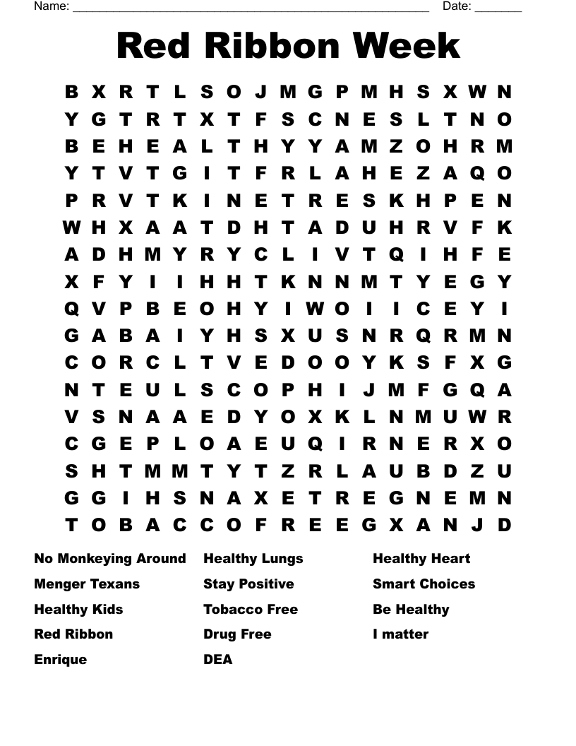 Red Ribbon Week Word Search
