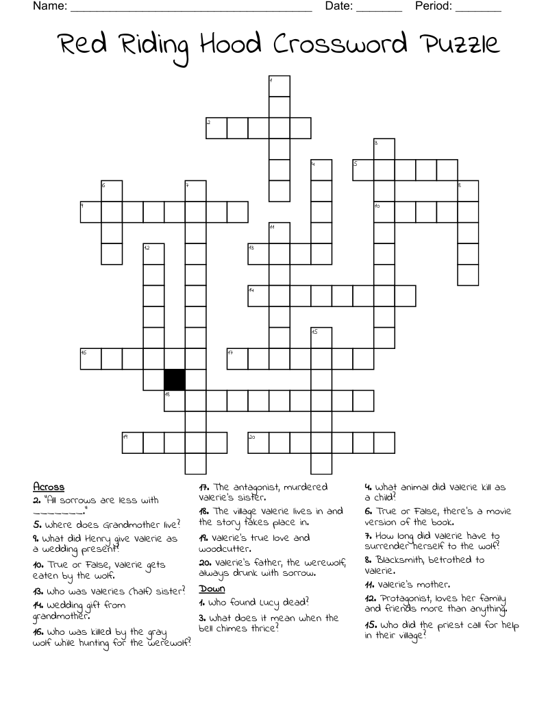 Red Riding Hood Crossword Puzzle