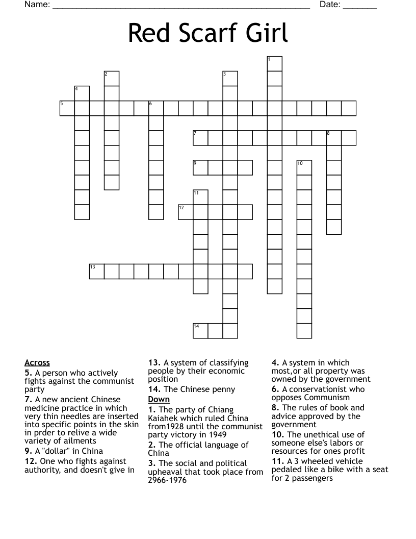 Red Scarf Girl Crossword