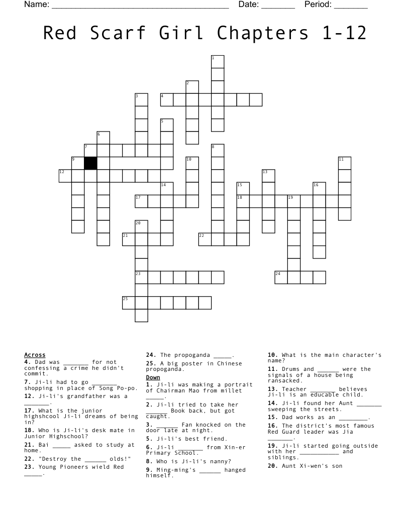 Red Scarf Girl Chapters 1-12 Crossword