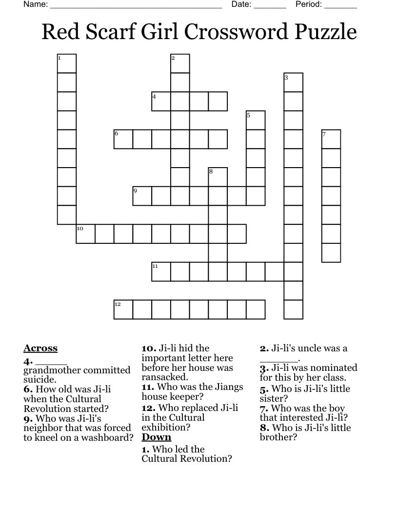 Red Scarf Girl Crossword Puzzle