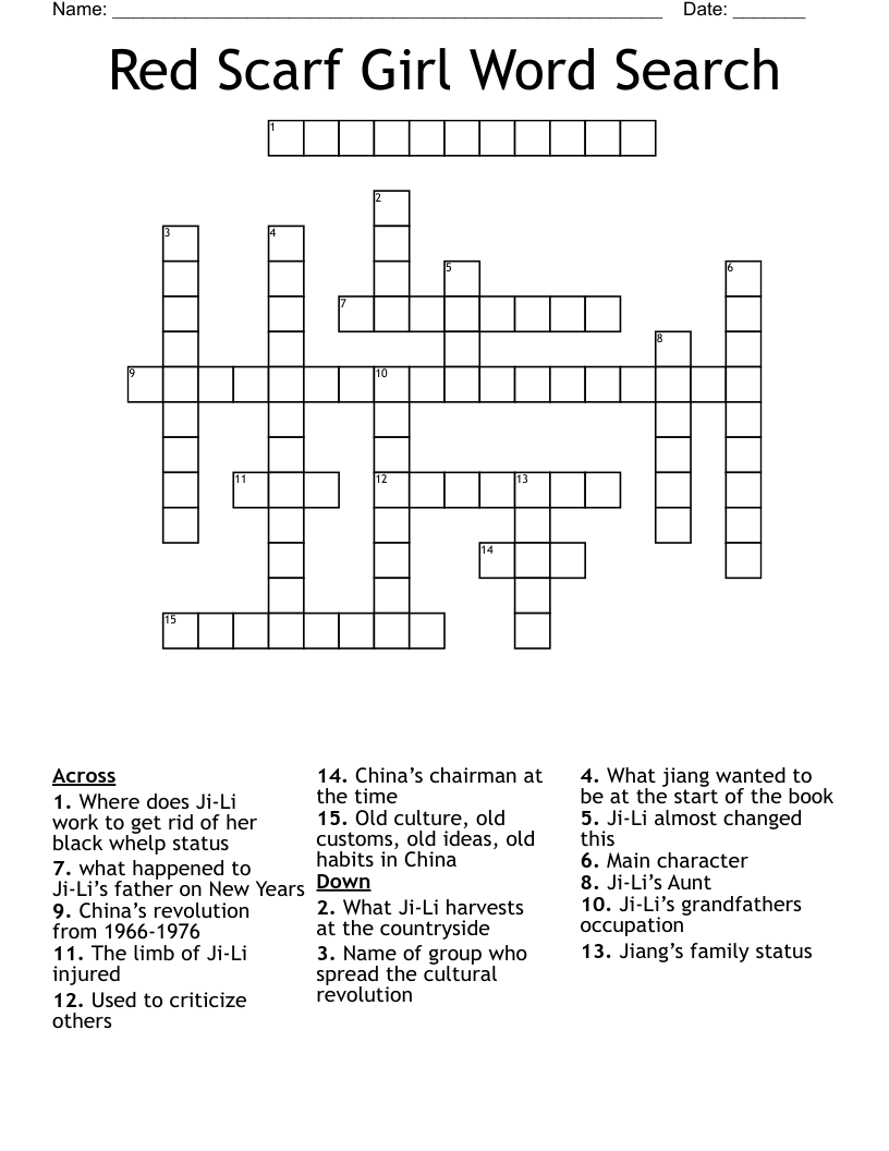 Red Scarf Girl Word Search Crossword
