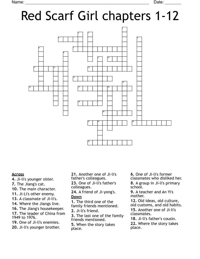 Red Scarf Girl chapters 1-12 Crossword