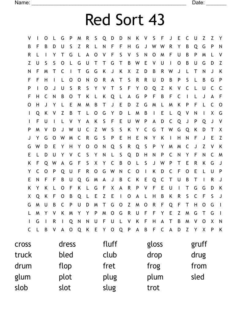 Red Sort 43 Word Search