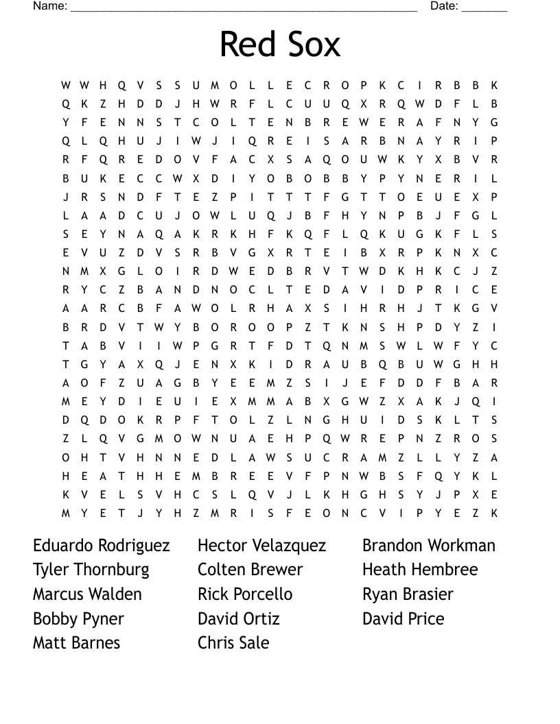 Red Sox Word Search