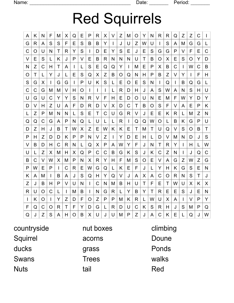 Red Squirrels Word Search
