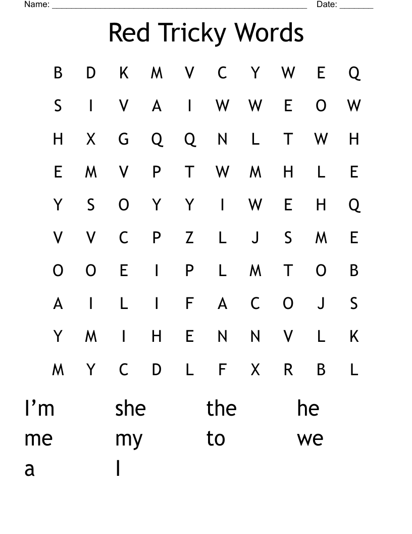 Red Tricky Words Word Search