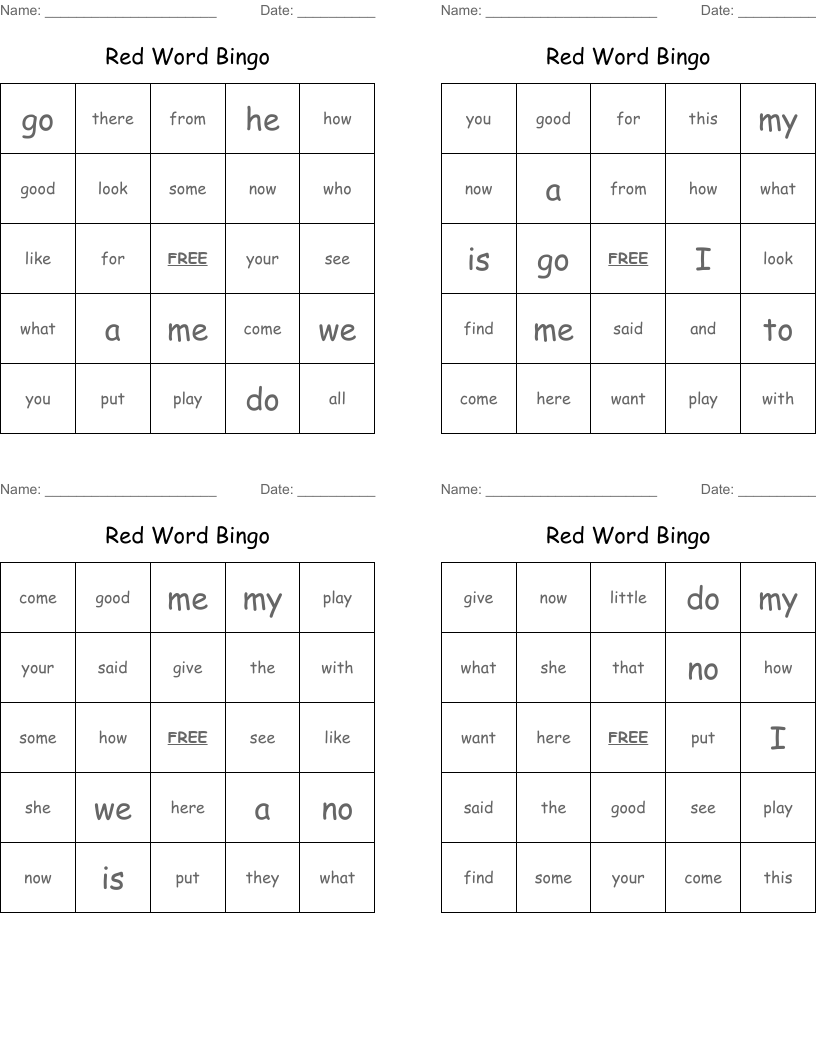Red Word Bingo