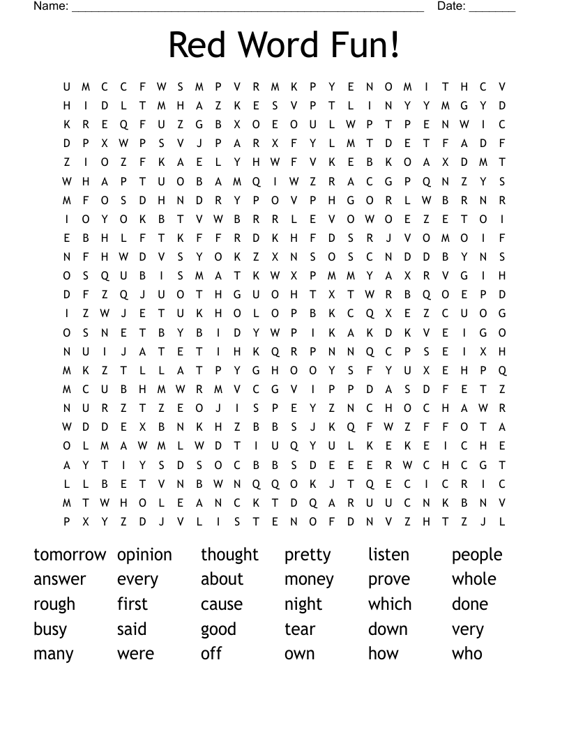 Red Word Fun! Word Search