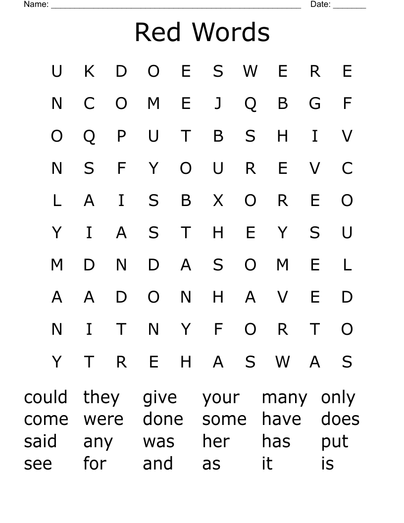 Red Words Word Search