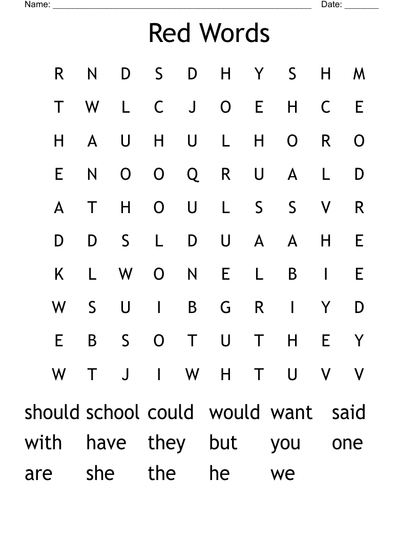 Red Words Word Search