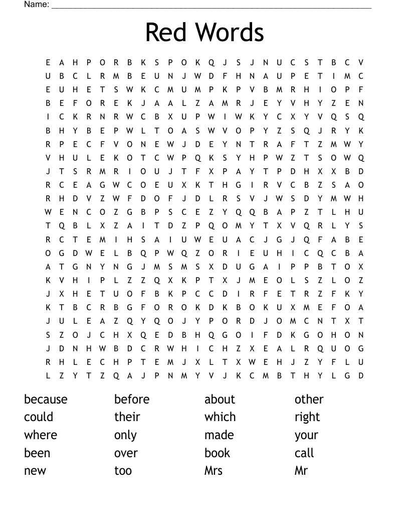 Red Words Word Search