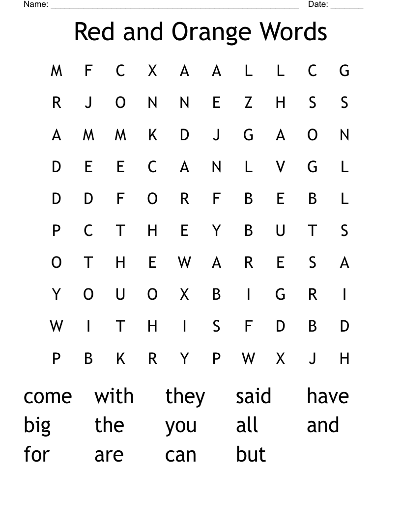 Red and Orange Words Word Search