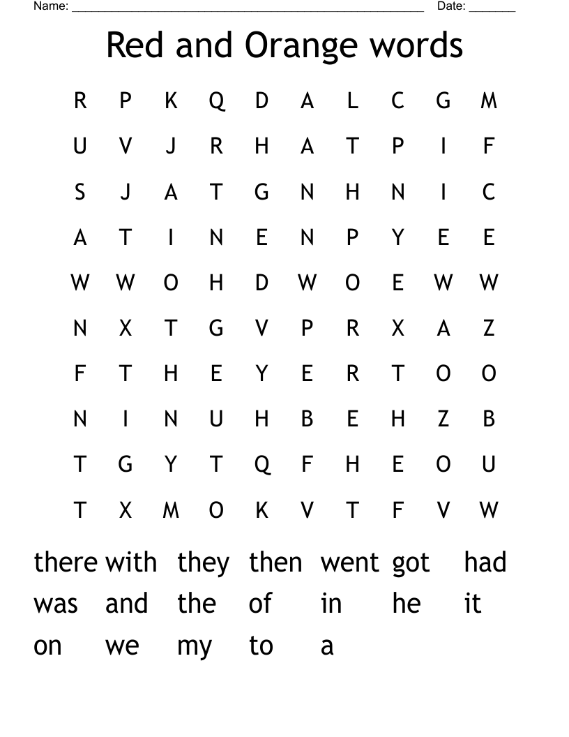 Red and Orange words Word Search