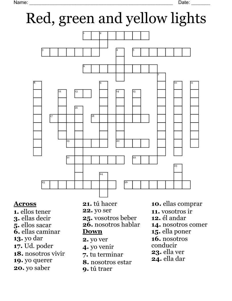 Red, green and yellow lights  Crossword